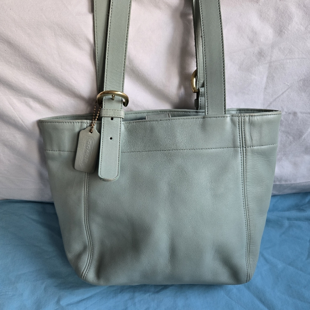 Vintage Coach #4157 Waverly SoHo Aqua Green Leather Buckle Shoulder Bag Purse